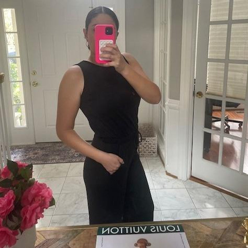 Ella Black Jumpsuit Scoop Back Pockets