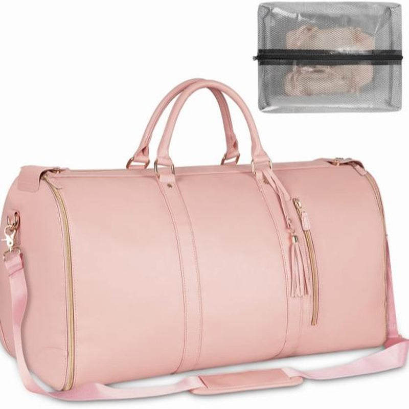 Foldable Womens Garment Gym Fitness Toiletry Bag, 2 in 1 Hanging Suitcase Carry-On Travel Backpack,Lightweight PU Leather Traveling Duffel Weekend Bag
