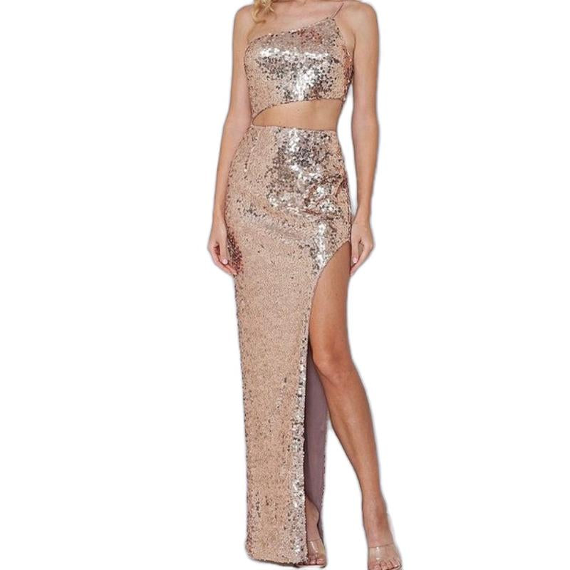 Mocha One Shoulder Sequin Dress