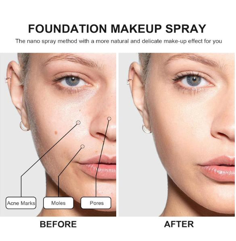 Airbrush Foundation Makeup Spray, Long Lasting Waterproof Full Coverage Foundation for Brighten, Concealer and Hydrating, Natural Matte Finish, Brush and Makeup Sponge Include, 2.36Oz (#1 Natural)