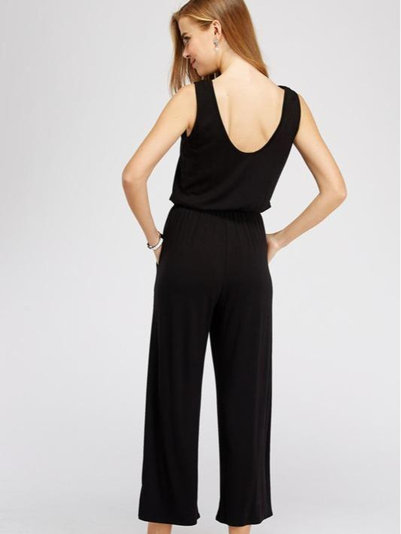 Ella Black Jumpsuit Scoop Back Pockets