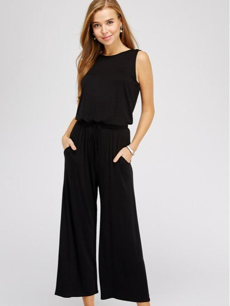 Ella Black Jumpsuit Scoop Back Pockets