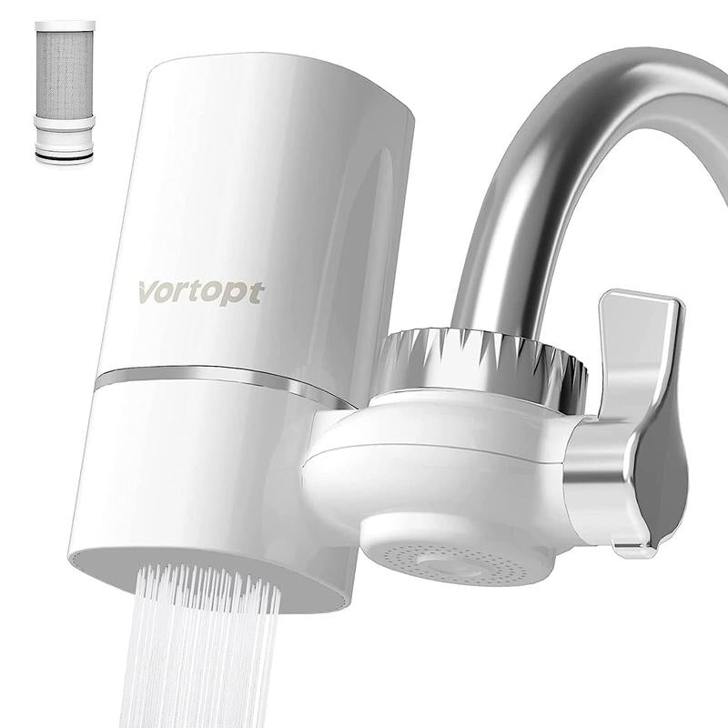 Vortopt NSF Certified Faucet Water Filter - Helps to Reduce Skin Redness, Irritation and Acne - Water Purifier for Faucet, 400 Gallons Faucet Mount Tap Water Filtration System for Kitchen, Bathroom, Reduces Lead, Chlorine, Bad Taste, T1 Waterfilter