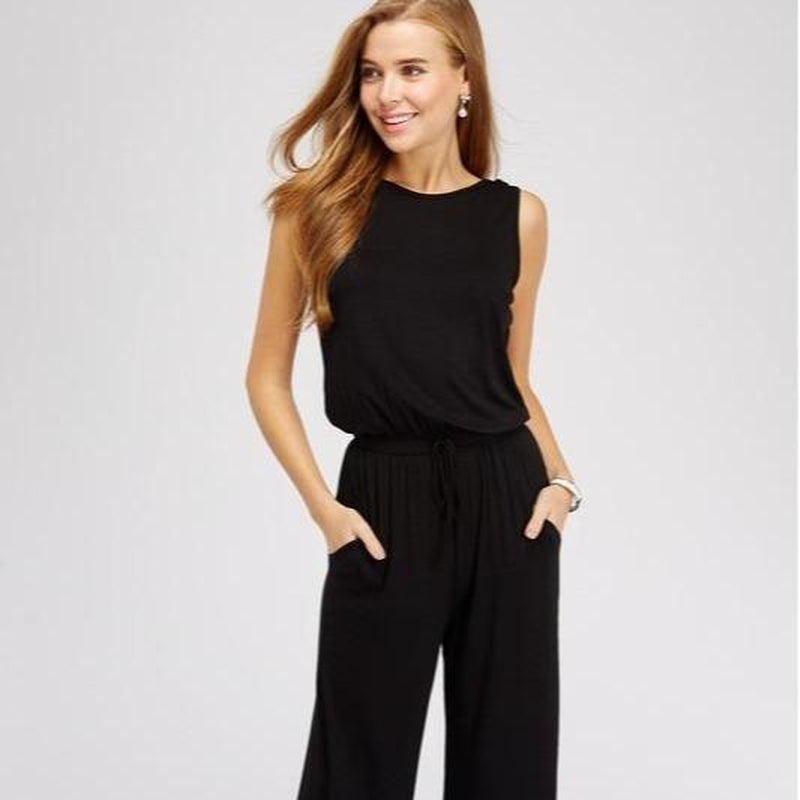 Ella Black Jumpsuit Scoop Back Pockets