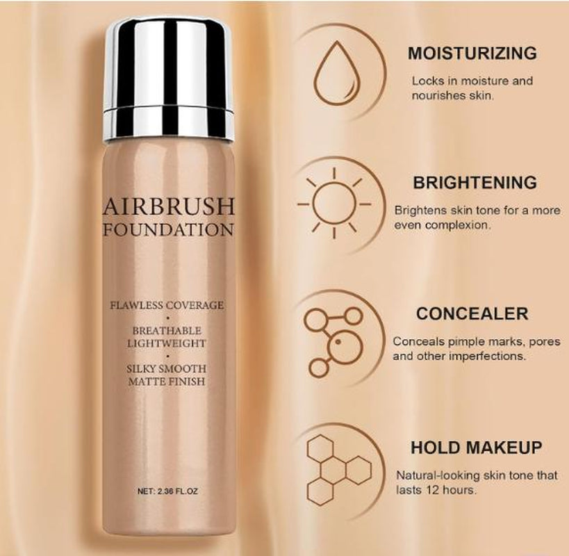 Airbrush Foundation Makeup Spray, Long Lasting Waterproof Full Coverage Foundation for Brighten, Concealer and Hydrating, Natural Matte Finish, Brush and Makeup Sponge Include, 2.36Oz (#1 Natural)
