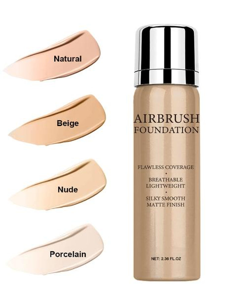 Airbrush Foundation Makeup Spray, Long Lasting Waterproof Full Coverage Foundation for Brighten, Concealer and Hydrating, Natural Matte Finish, Brush and Makeup Sponge Include, 2.36Oz (#1 Natural)