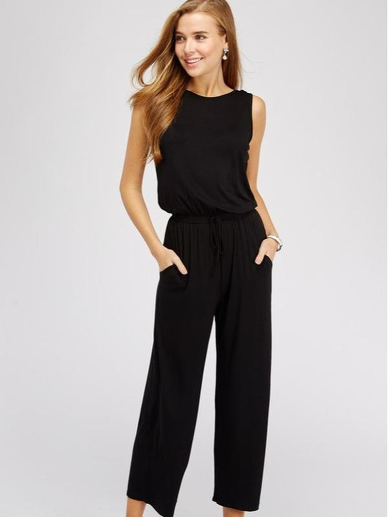 Ella Black Jumpsuit Scoop Back Pockets