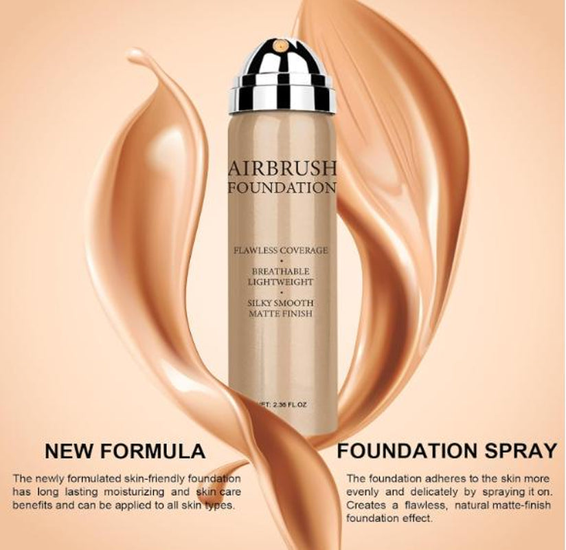 Airbrush Foundation Makeup Spray, Long Lasting Waterproof Full Coverage Foundation for Brighten, Concealer and Hydrating, Natural Matte Finish, Brush and Makeup Sponge Include, 2.36Oz (#1 Natural)