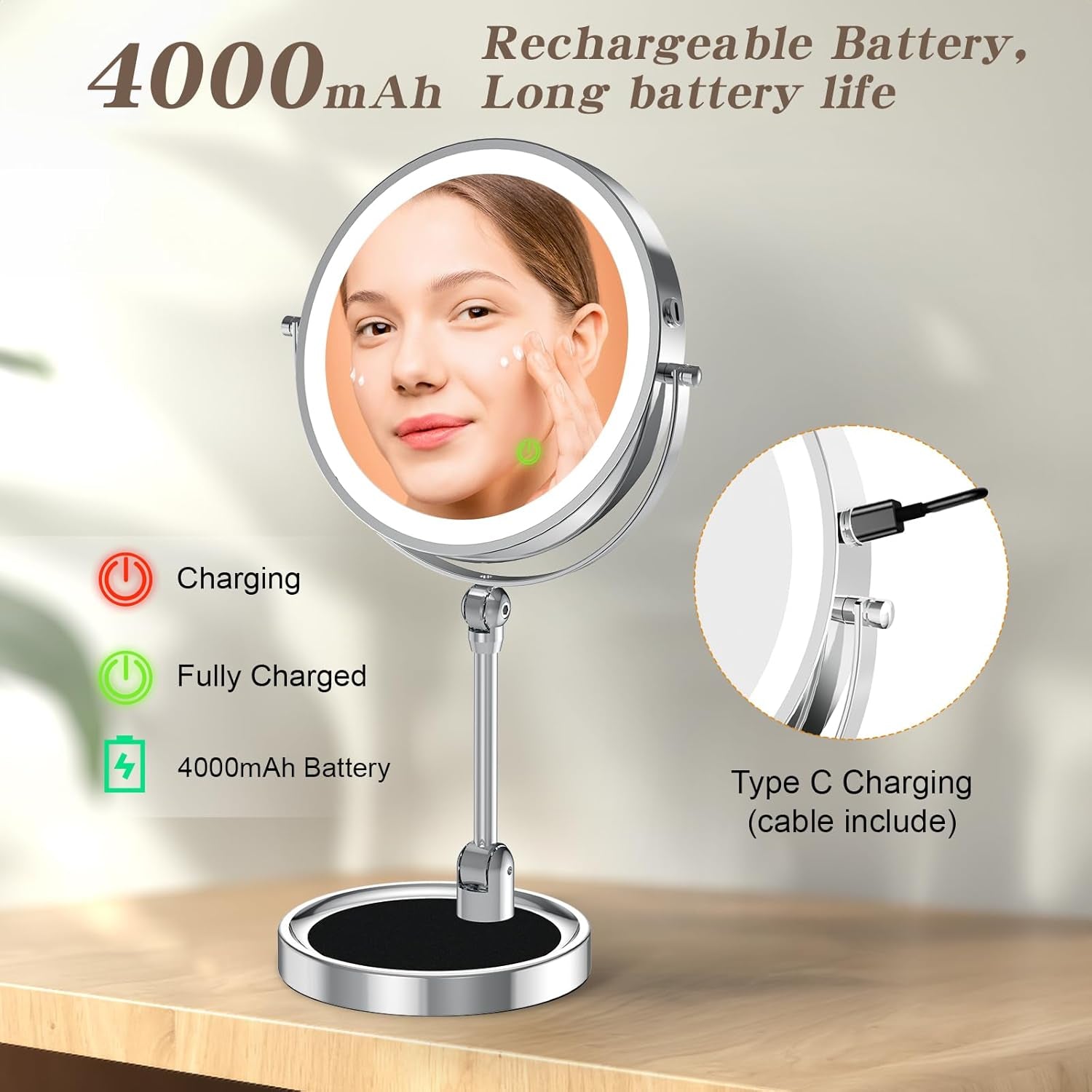 Rechargeable Lighted Makeup Mirror