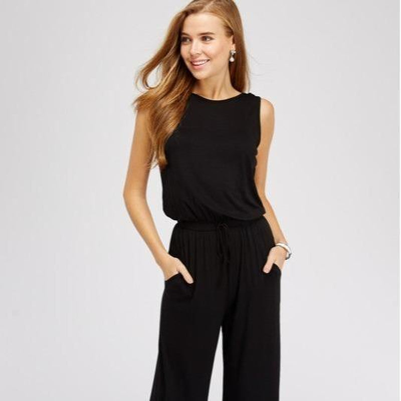 Ella Black Jumpsuit Scoop Back Pockets