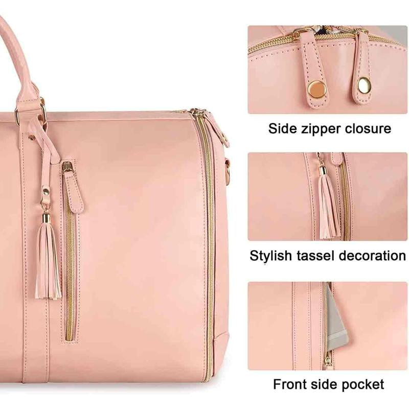 Foldable Womens Garment Gym Fitness Toiletry Bag, 2 in 1 Hanging Suitcase Carry-On Travel Backpack,Lightweight PU Leather Traveling Duffel Weekend Bag