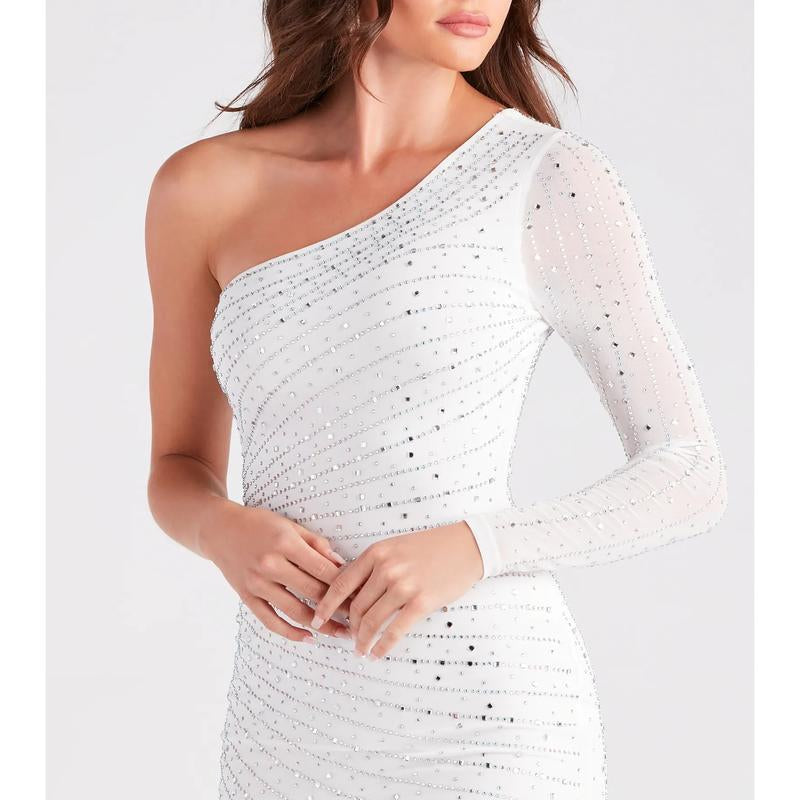 Precious Jewels One-Shoulder Bodycon Mini Dress
