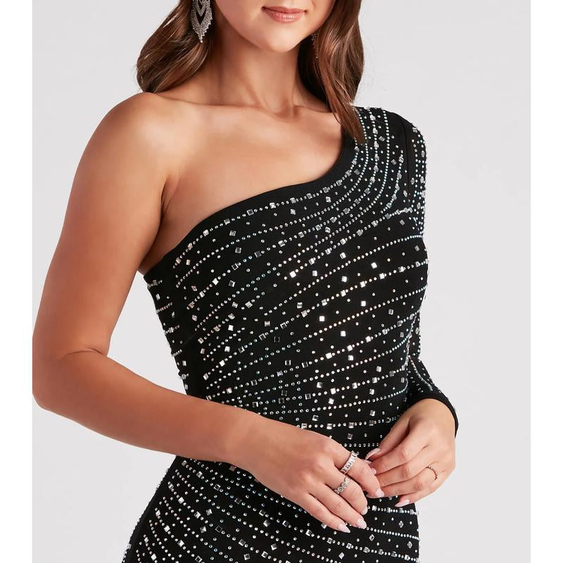 Precious Jewels One-Shoulder Bodycon Mini Dress