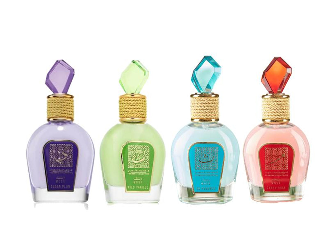 Set of 4 Lattafa 100Ml Thameen Collection Unisex Perfumes Wild Vanille - Sugar Plum - Musk so Poudree - Candy Rose Fragrance EDP